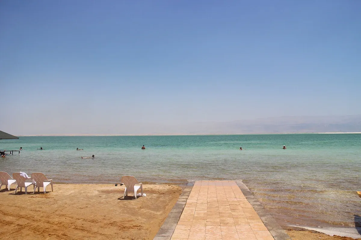 The public beach at Ein Bokek on the western shore, an alternative to Dead Sea tours for drivers