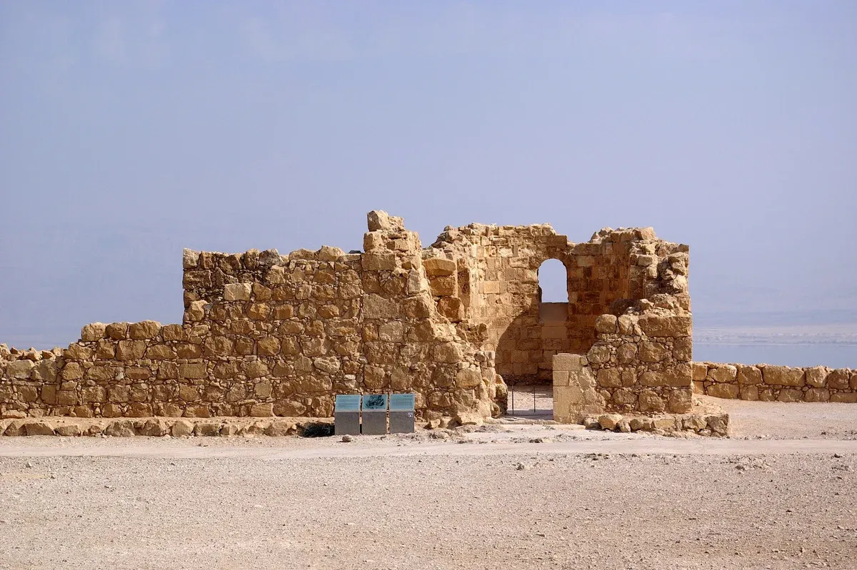 Stone ruins on the Masada plateau above the Dead Sea on a Masada and Dead Sea tour from Tel Aviv